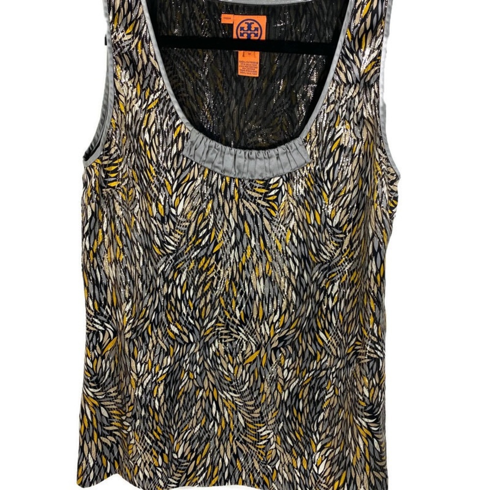 Tory Burch Multicolor Feather Print Sleeveless Scoop Neck Top